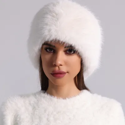 Women's Solid Color Faux Fur Plush Empty Cap Autumn Winter Retro Hat