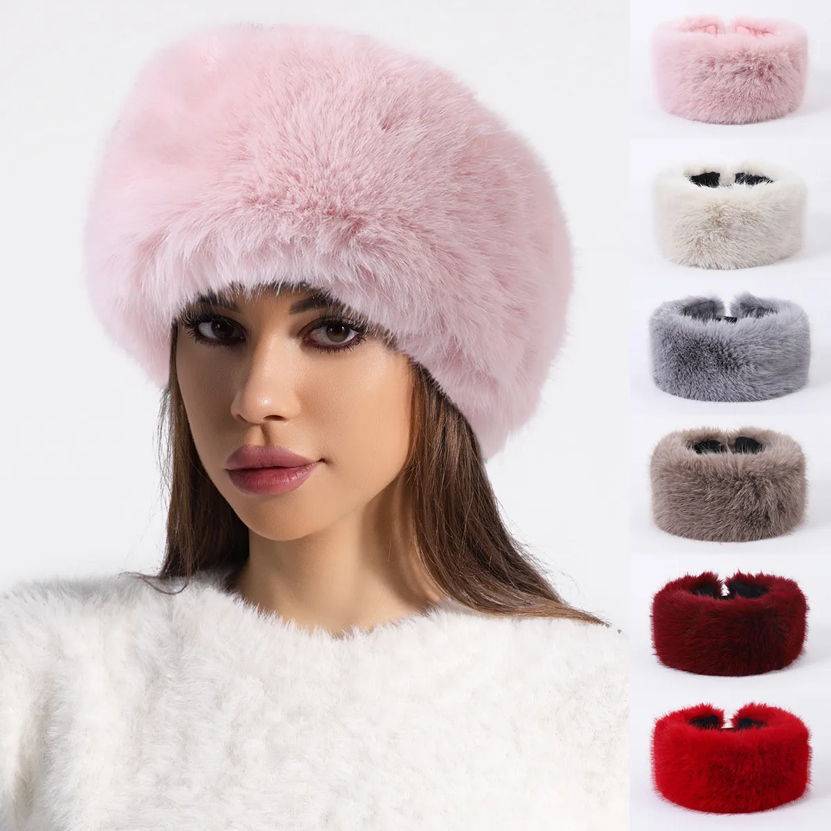 Women's Solid Color Faux Fur Plush Empty Cap Autumn Winter Retro Hat