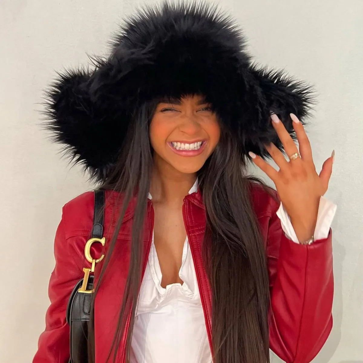 Women Fashion Solid Color Warm Plush Faux Fur Straw Hat