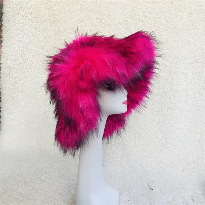 Autumn Winter Women Fashion Solid Color Warm Faux Fur Fluffy Hat