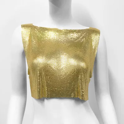 Women Metallic Sleeveless Crop Top Summer Street Hipster