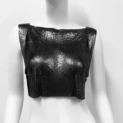 Women Metallic Sleeveless Crop Top Summer Street Hipster