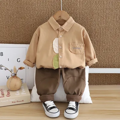 Kids Toddler Boys Fashion Casual Long Sleeve Lapel Shirt Trousers Set