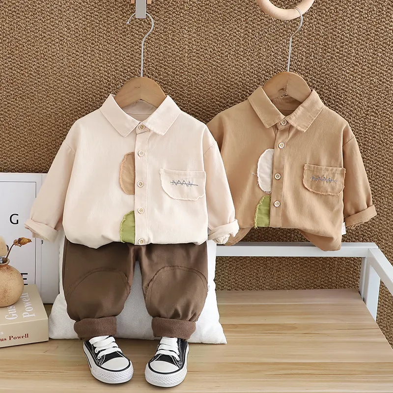 Kids Toddler Boys Fashion Casual Long Sleeve Lapel Shirt Trousers Set