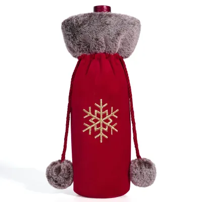 Cartoon Letters Snowflake Plush Corset Wine Bottle Cover Christmas Decoration