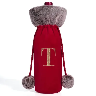 Cartoon Letters Snowflake Plush Corset Wine Bottle Cover Christmas Decoration