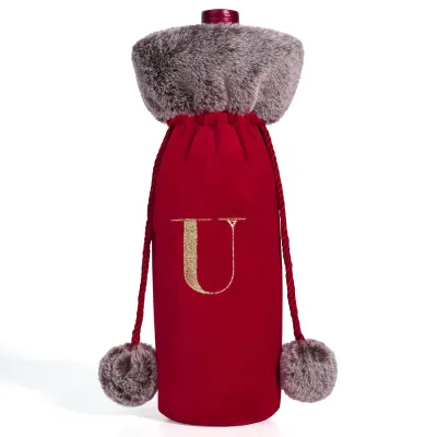 Cartoon Letters Snowflake Plush Corset Wine Bottle Cover Christmas Decoration
