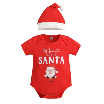 Kids Baby Boys Girls Casual Cute Christmas Cartoon Print Short Sleeve Romper