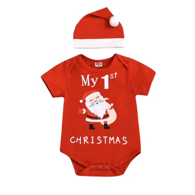 Kids Baby Boys Girls Casual Cute Christmas Cartoon Print Short Sleeve Romper