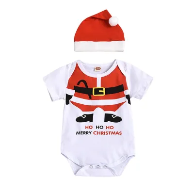Kids Baby Boys Girls Casual Cute Christmas Cartoon Print Short Sleeve Romper
