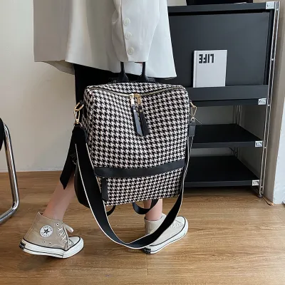 Fashion Large Capacity Oil Painting Canvas Backpack for Women Geometric Pattern