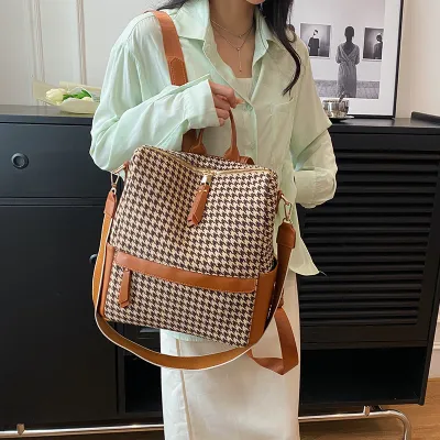 Fashion Large Capacity Oil Painting Canvas Backpack for Women Geometric Pattern