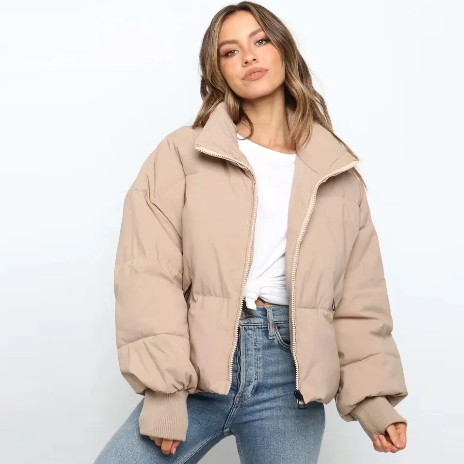 Winter Women Fashion Solid Color Loose Warm Jacket with White Duck Down