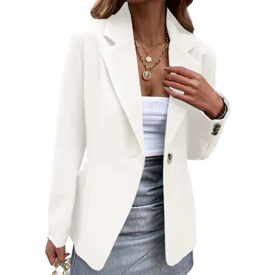 Summer Women Casual Slim Fit Solid Color One Button Blazer Jacket