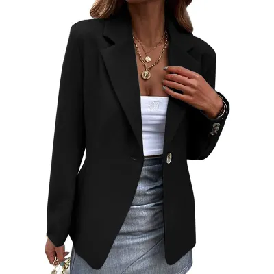Summer Women Casual Slim Fit Solid Color One Button Blazer Jacket