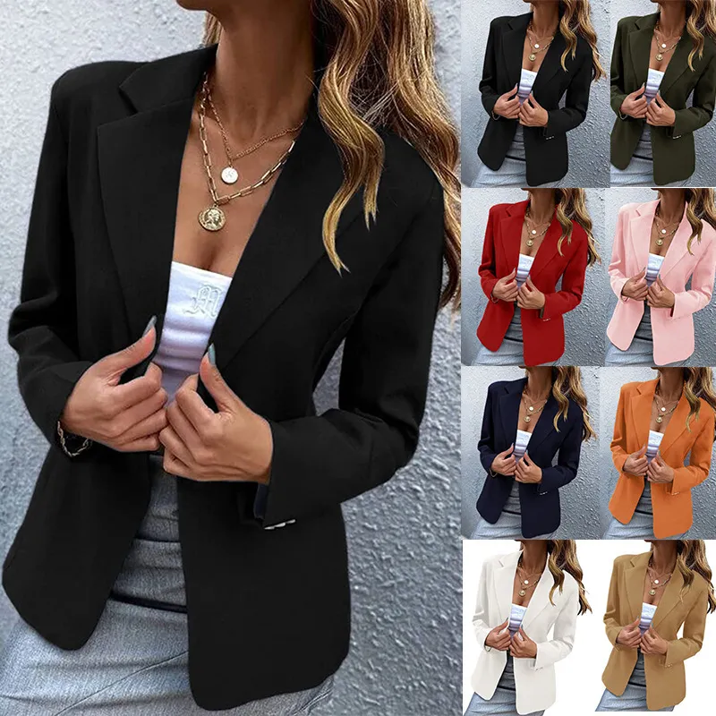 Summer Women Casual Slim Fit Solid Color One Button Blazer Jacket