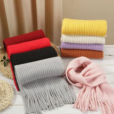 Winter Simple Solid Color Tassel Knitted Scarf