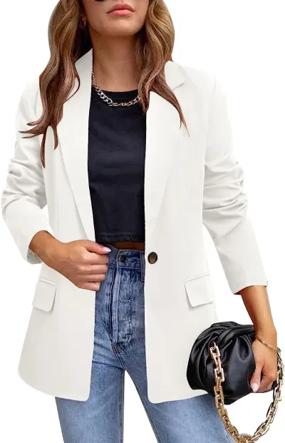 Women Slim Fit Long Sleeve Blazer Coat Solid Color Commuter Style