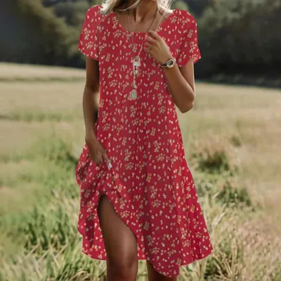 Summer Boho Ethnic Geometric Print Midi Dress Women Casual