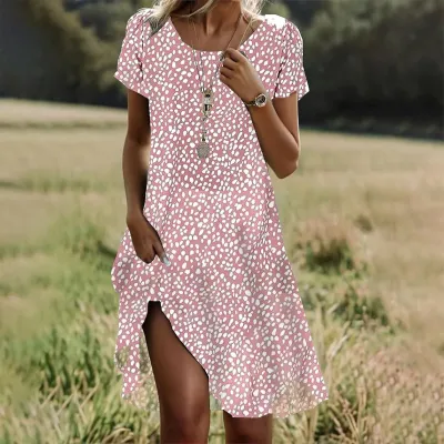 Summer Boho Ethnic Geometric Print Midi Dress Women Casual