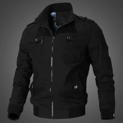 Men Plus Size Slim Fit Workwear Cotton Cargo Coat Jacket with Stand Collar