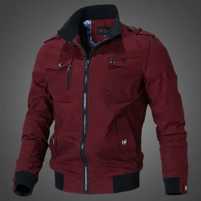 Men Plus Size Slim Fit Workwear Cotton Cargo Coat Jacket with Stand Collar