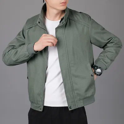 Men Plus Size Slim Fit Workwear Cotton Cargo Coat Jacket with Stand Collar