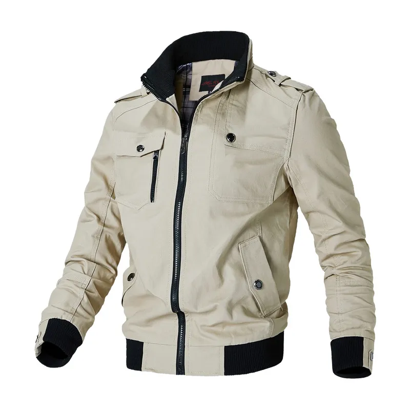 Men Plus Size Slim Fit Workwear Cotton Cargo Coat Jacket with Stand Collar