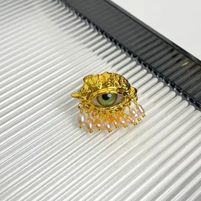 Vintage Personality Exaggerated Pearl Tassel Evil Eye Ring