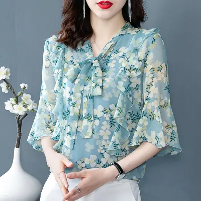 Women Casual Chiffon Floral Print Blouse