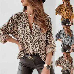 Women Fashion Loose Leopard Print Single Breasted Long Sleeve Cardigan