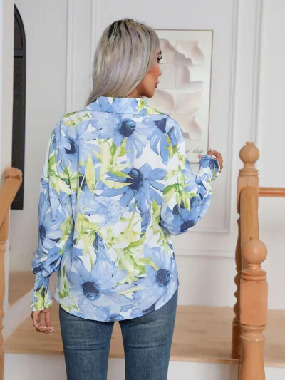 Women Casual Floral Print Long Sleeve Blouse
