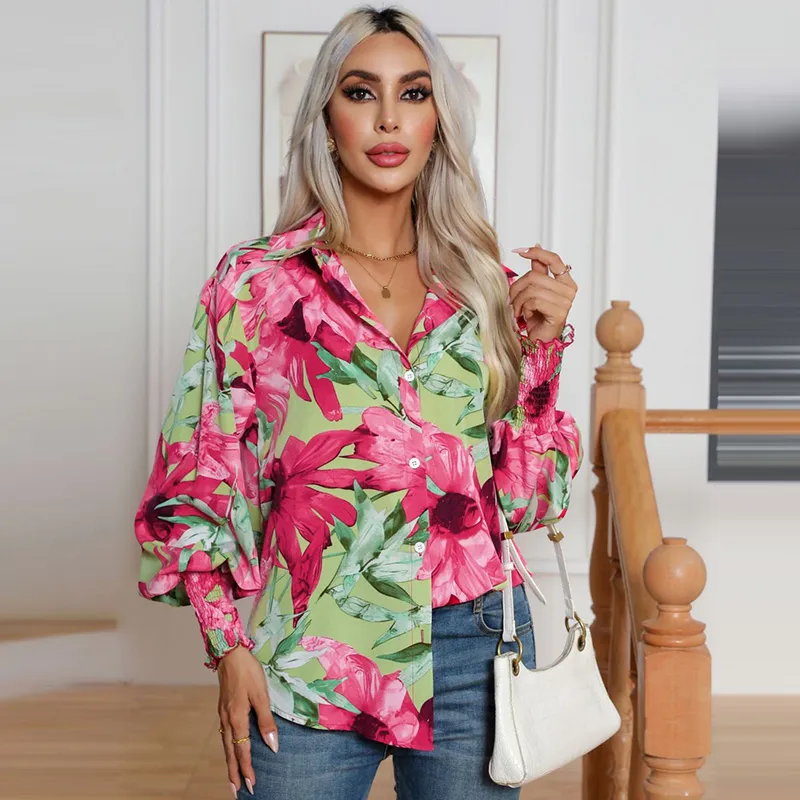Women Casual Floral Print Long Sleeve Blouse