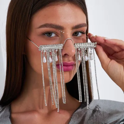 Women's Fashion Diamond Tassel Geometric Glasses Frame Sunglasses