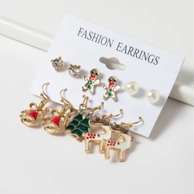 Christmas Snowman Earrings 6 Piece Set - Heart Bow Alloy Holiday Jewelry