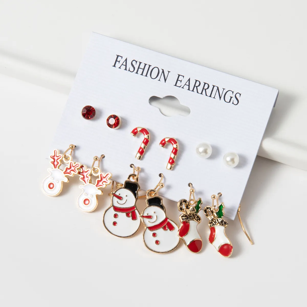 Christmas Snowman Earrings 6 Piece Set - Heart Bow Alloy Holiday Jewelry