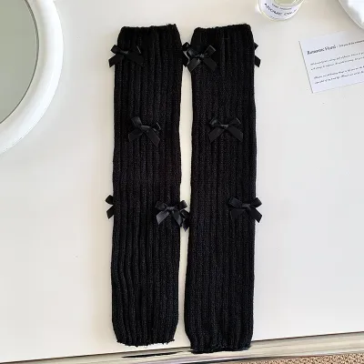 Women's Fashion Bow Vertical Strip Knee High Cotton Socks