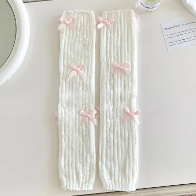 Women's Fashion Bow Vertical Strip Knee High Cotton Socks
