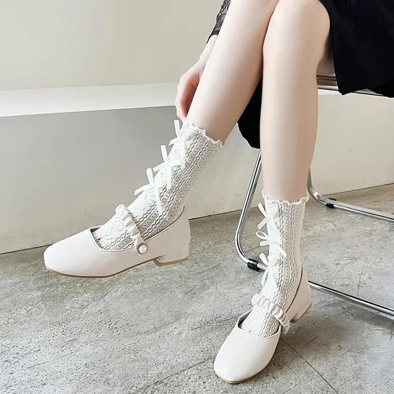 Women Fashion Hollow Bow Fungus Lace Socks