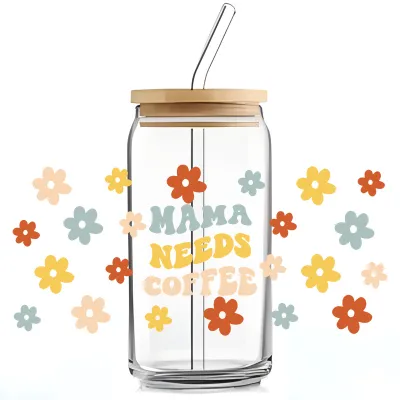 Simple Fashion Floral Butterfly Bee UV Transfer Transparent Glass Sticker for Cup Home Kitchen Decoration