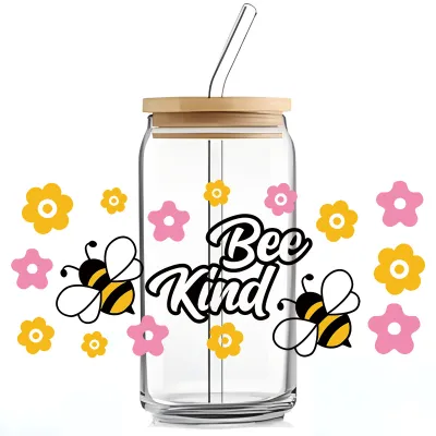 Simple Fashion Floral Butterfly Bee UV Transfer Transparent Glass Sticker for Cup Home Kitchen Decoration
