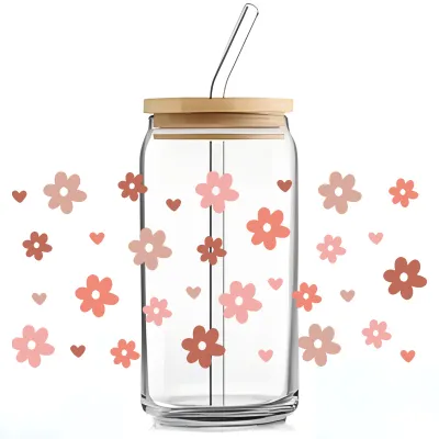 Simple Fashion Floral Butterfly Bee UV Transfer Transparent Glass Sticker for Cup Home Kitchen Decoration