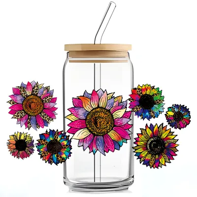 Simple Fashion Floral Butterfly Bee UV Transfer Transparent Glass Sticker for Cup Home Kitchen Decoration