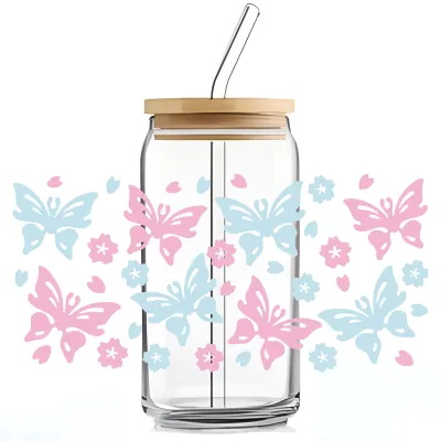 Floral Butterfly UV Transfer Transparent Glass Cup Stickers for Home Kitchen