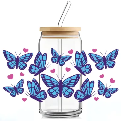 Floral Butterfly UV Transfer Transparent Glass Cup Stickers for Home Kitchen