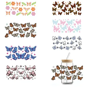 Floral Butterfly UV Transfer Transparent Glass Cup Stickers for Home Kitchen