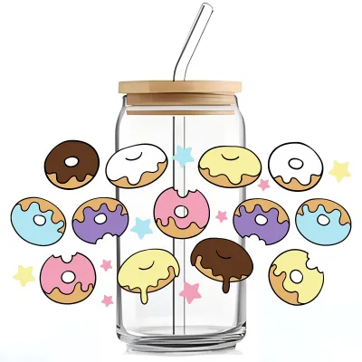 Simple Cartoon Letter Floral Leaves UV Transfer Transparent Glass Sticker for Cup Home Kitchen Decoration