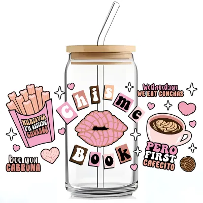 Simple Cartoon Letter Floral Leaves UV Transfer Transparent Glass Sticker for Cup Home Kitchen Decoration