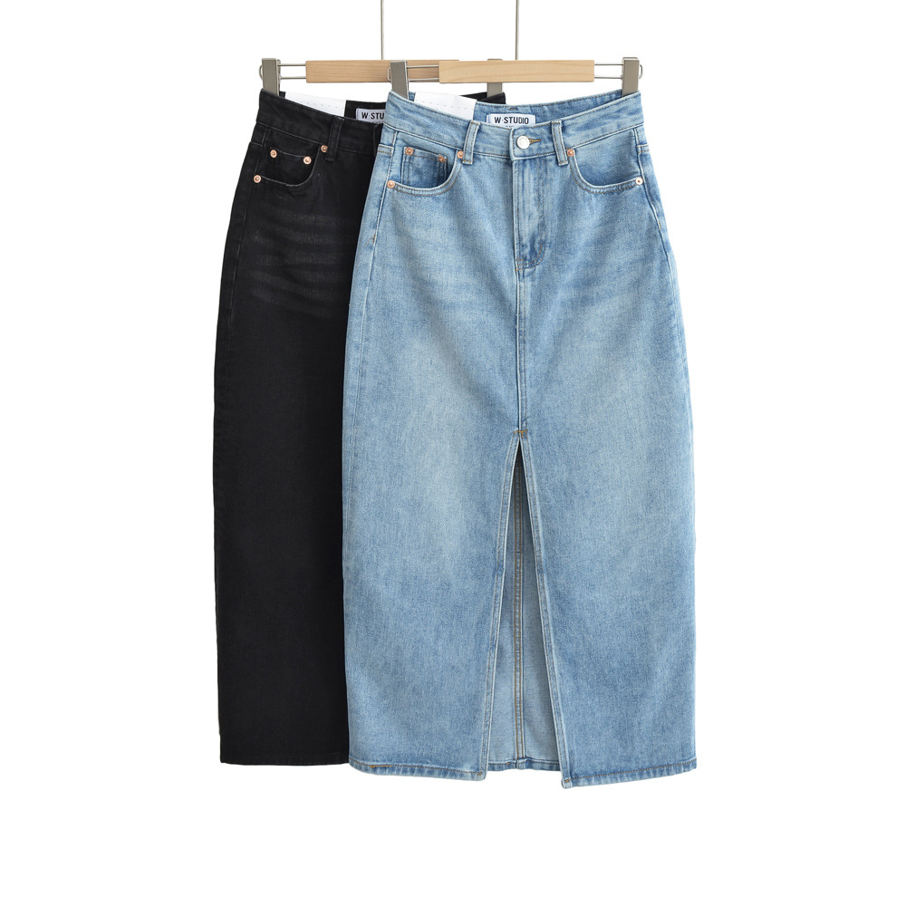 Wholesale Women Front Slit Denim Skirt