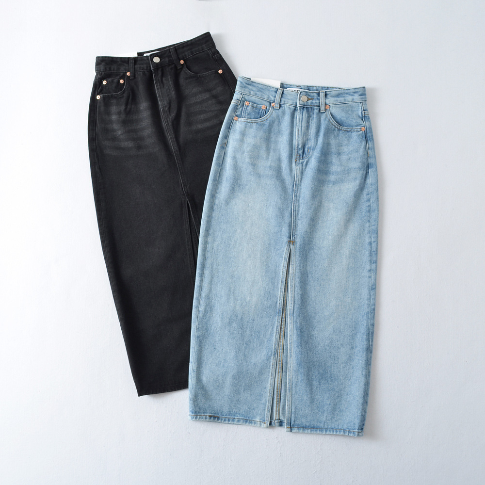 Wholesale Women Front Slit Denim Skirt